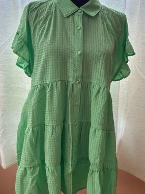 UMGEE Lightweight Green Tiered Button-Front Women's DRESS- SIZE L